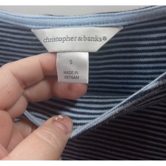 Christopher & Banks Mixed Stripe Tunic Size Small Navy Light Blue Long Sleeve *N - Picture 5 of 7